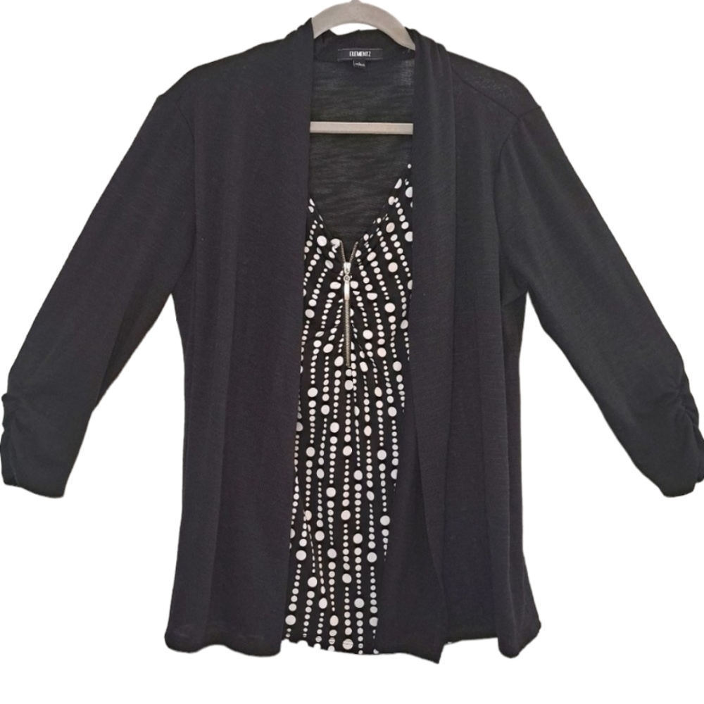 Elementz Layered-Look Blouse Cardigan Neutral Size Large